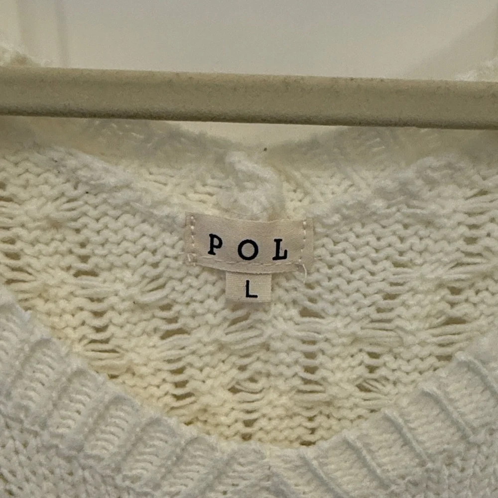 POL Cream V-Neck Sweater with Pink Peace Sign - Picture 2 of 7